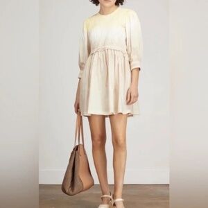 Apiece Apart Aldea Smocked Mini Dress Blush Ombre Puff Sleeve Boho Feminine Chic